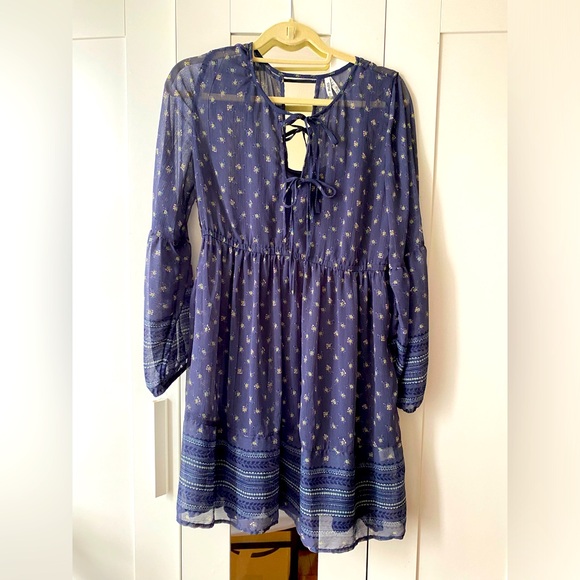 Mudd Dresses & Skirts - Mudd Women's Dress A-Line Navy Blue Crepe Bishop's Sleeves Peasant - Size L